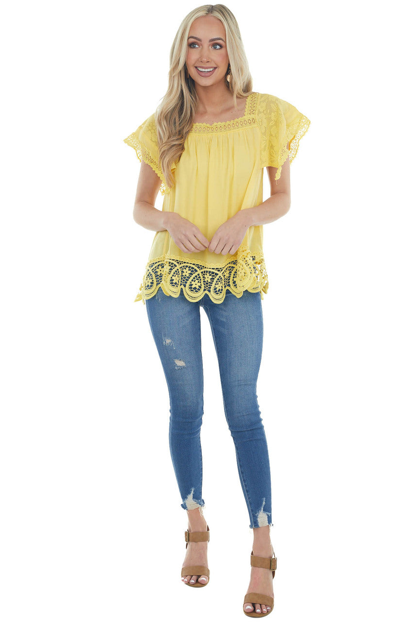 Sunshine Square Neck Scalloped Lace Blouse