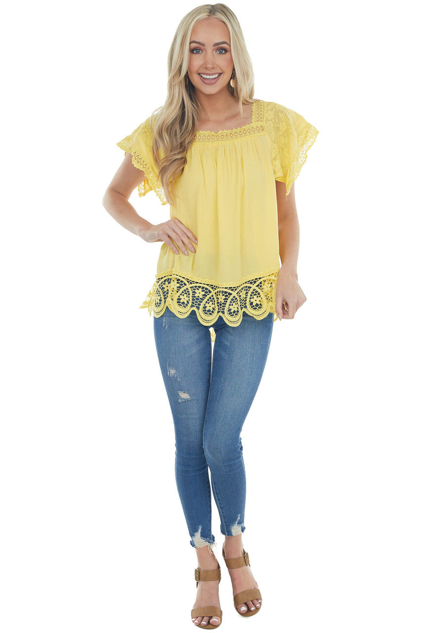Sunshine Square Neck Scalloped Lace Blouse