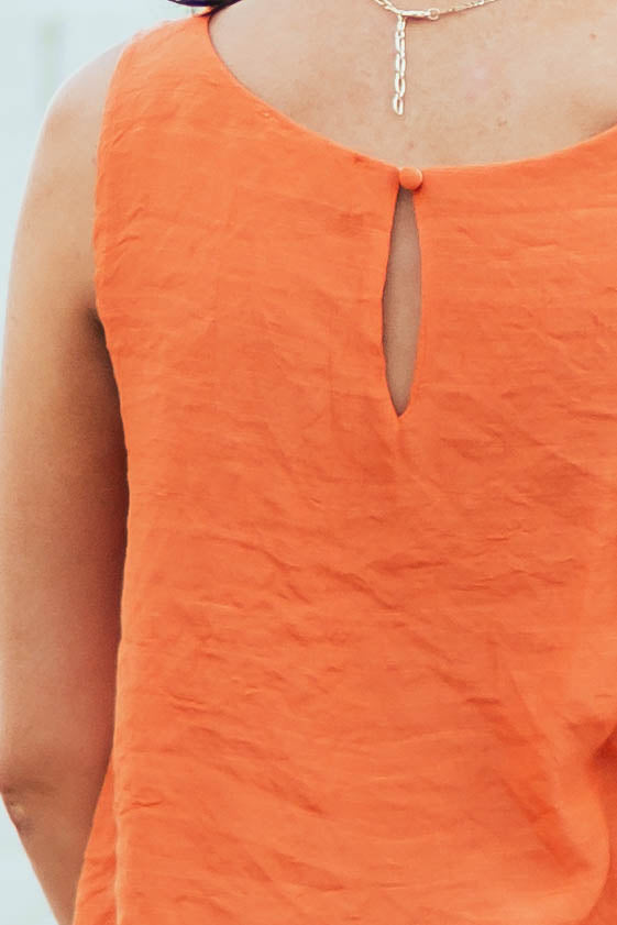 Tangerine Round Neck Woven Tank Top with Tier Detail