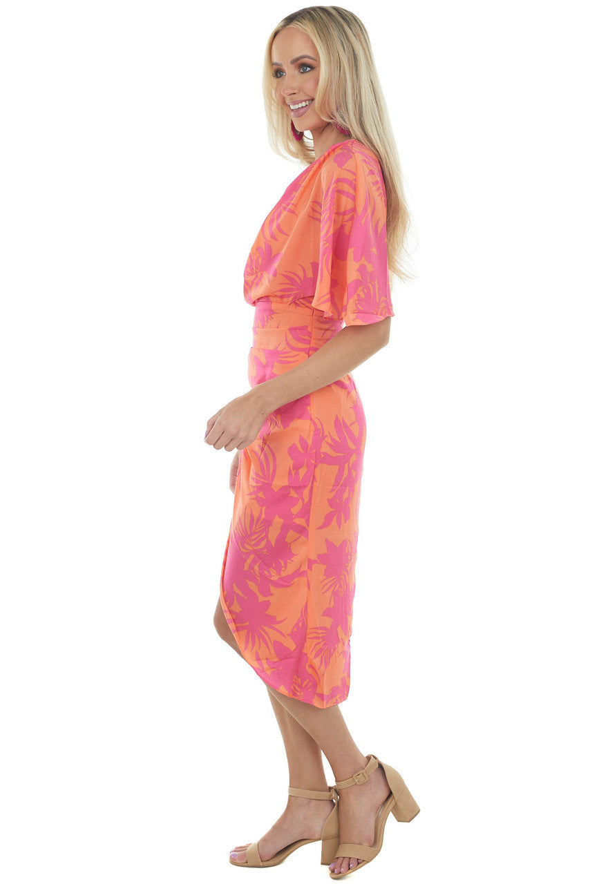 Tangerine Tropical One Shoulder Wrap Dress
