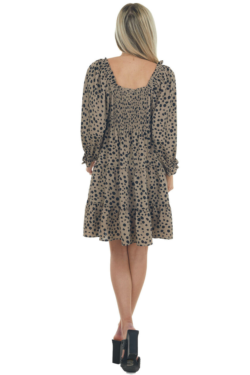 Taupe Dalmatian Tiered Puff Sleeve Dress