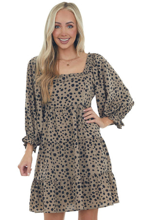 Taupe Dalmatian Tiered Puff Sleeve Dress