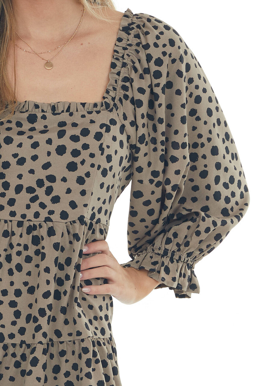 Taupe Dalmatian Tiered Puff Sleeve Dress