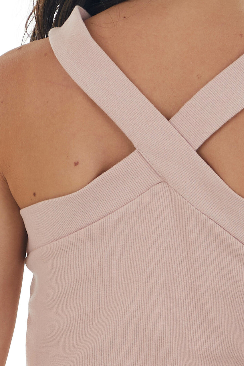 Tea Rose Criss Cross Halter Neck Crop Top