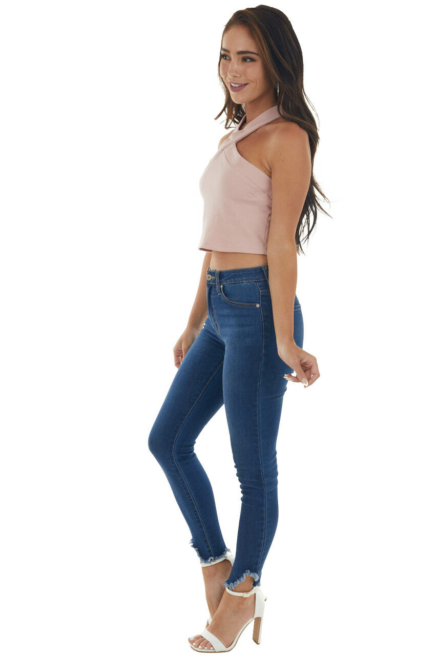 Tea Rose Criss Cross Halter Neck Crop Top