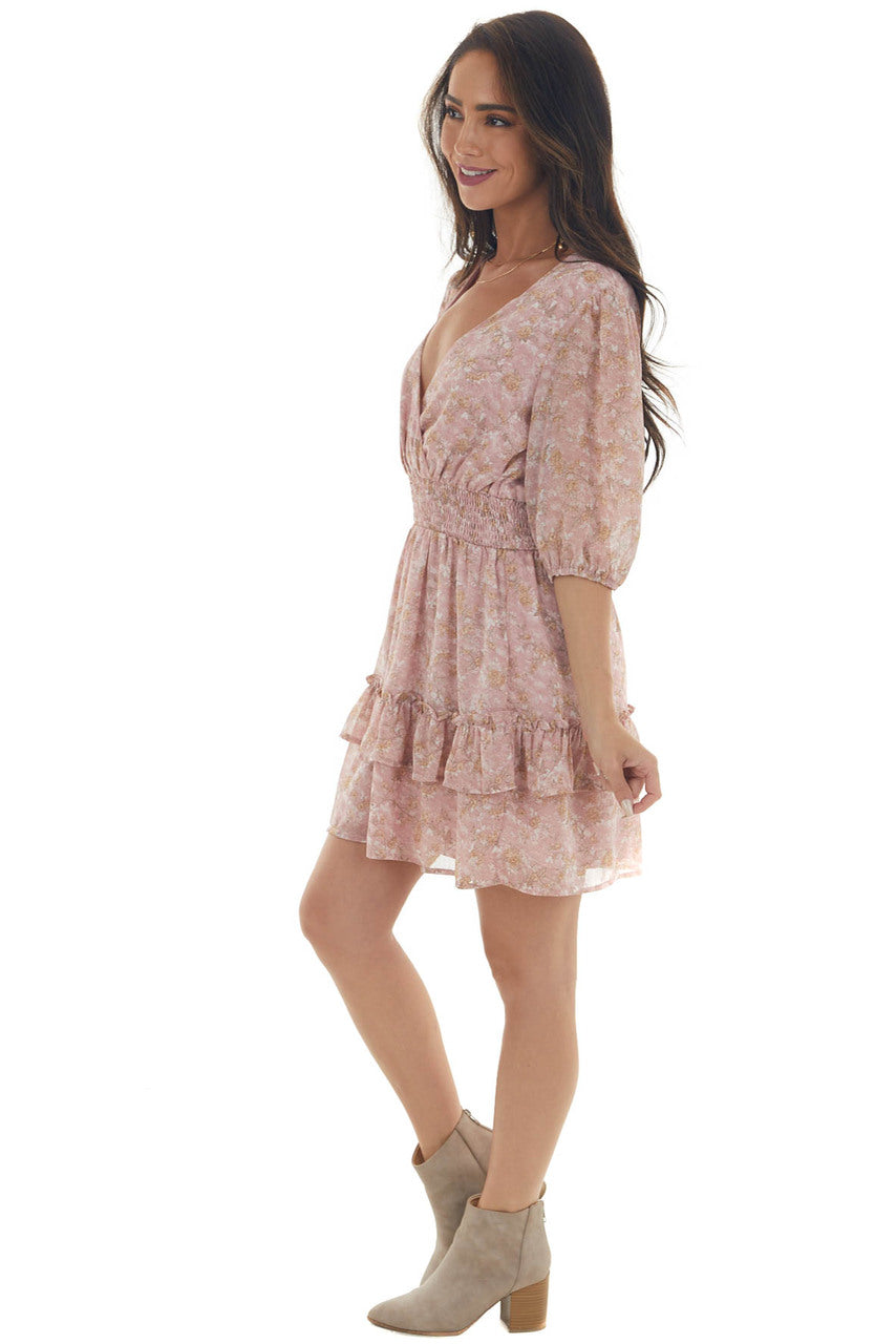 Tea Rose Floral Print Half Sleeve Short Dress