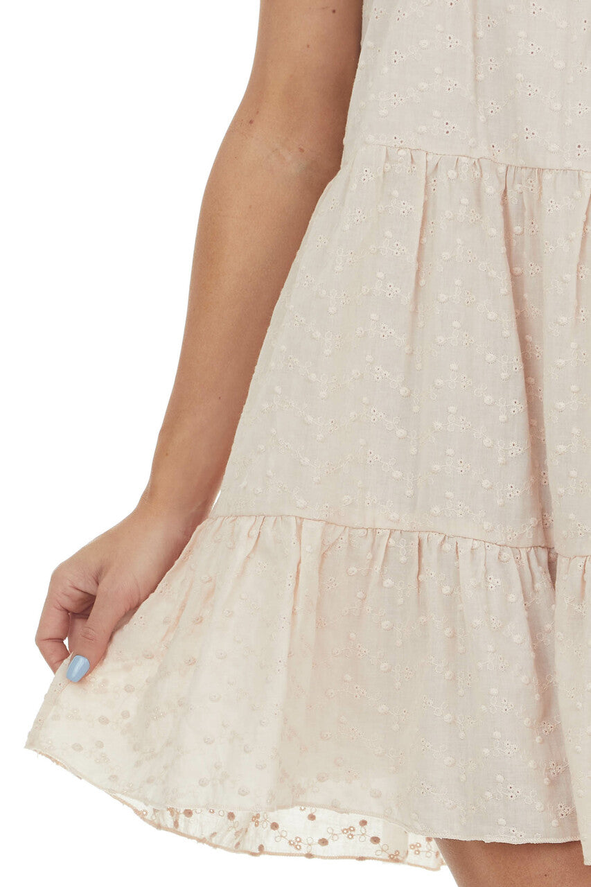 Tea Rose Floral Texture Square Neck Tier Dress