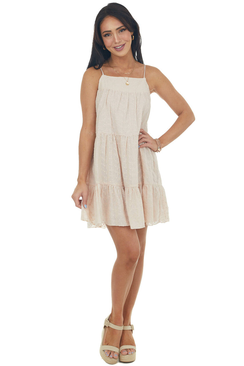 Tea Rose Floral Texture Square Neck Tier Dress