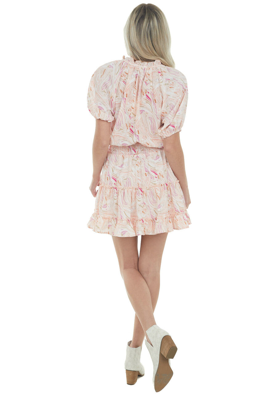 Tea Rose Multicolor Print Ruffle Short Dress