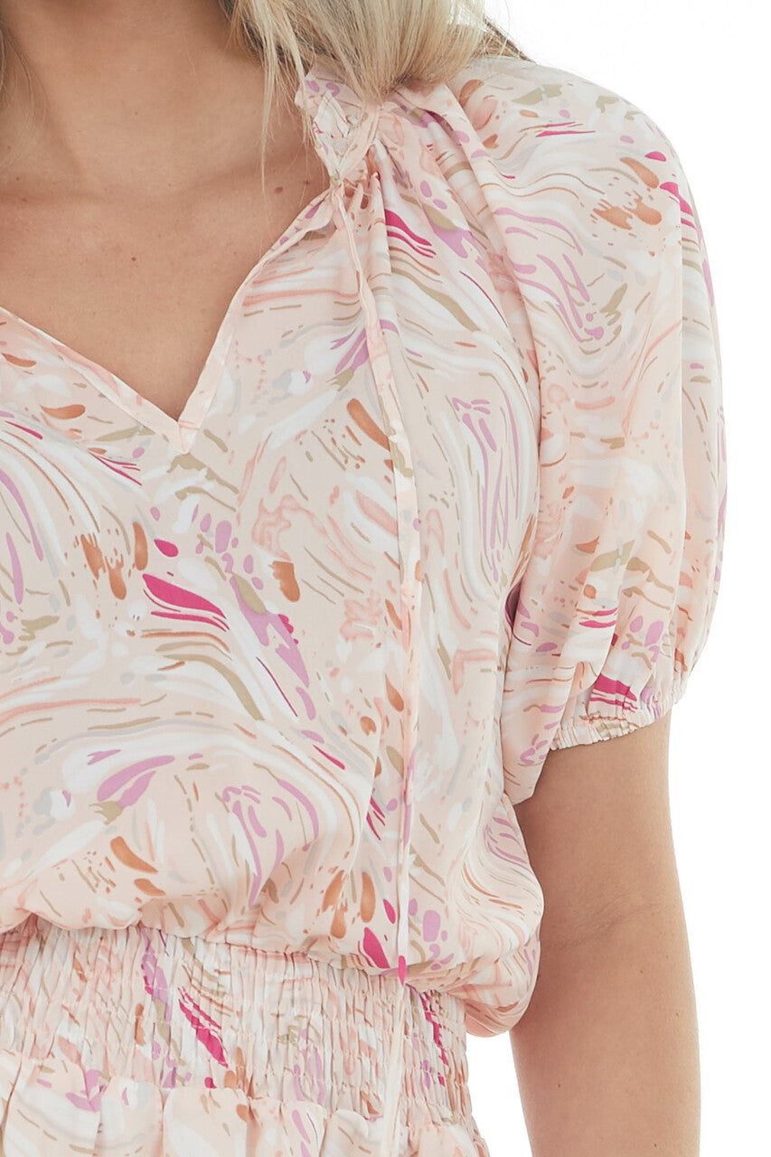 Tea Rose Multicolor Print Ruffle Short Dress