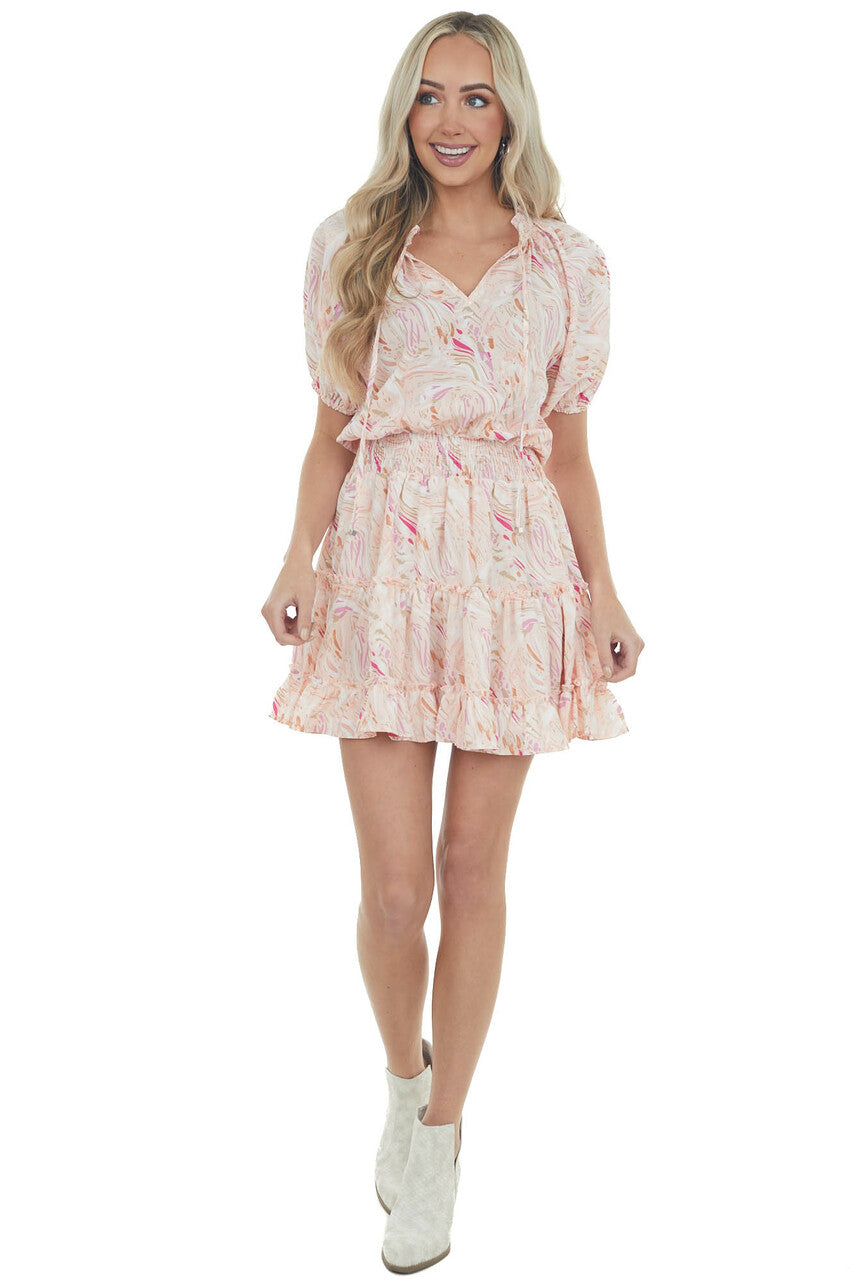Tea Rose Multicolor Print Ruffle Short Dress