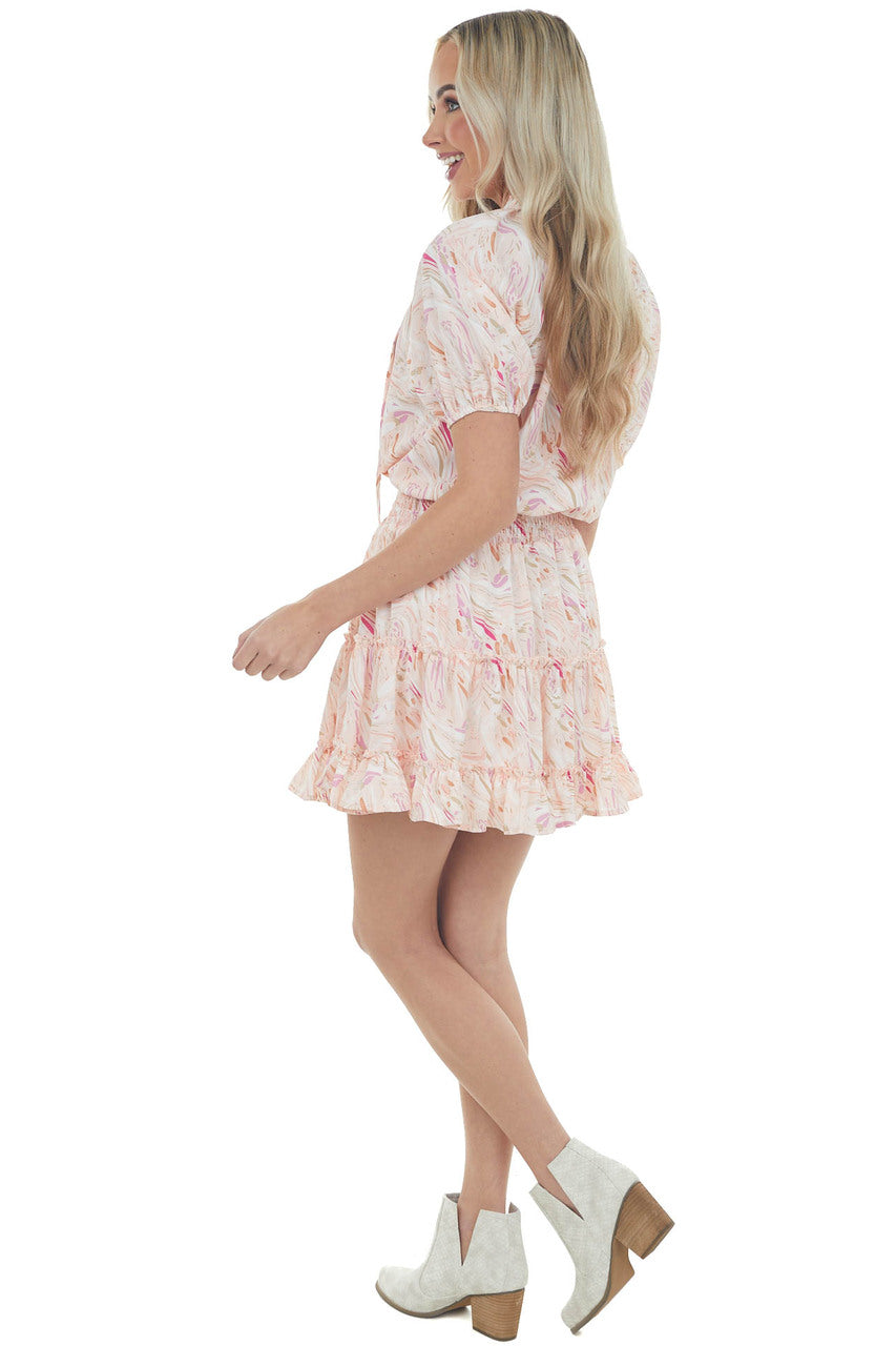 Tea Rose Multicolor Print Ruffle Short Dress