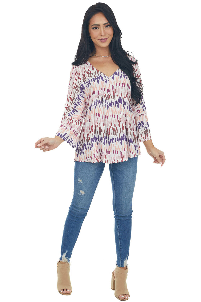 Tea Rose Multicolor Abstract Babydoll Top