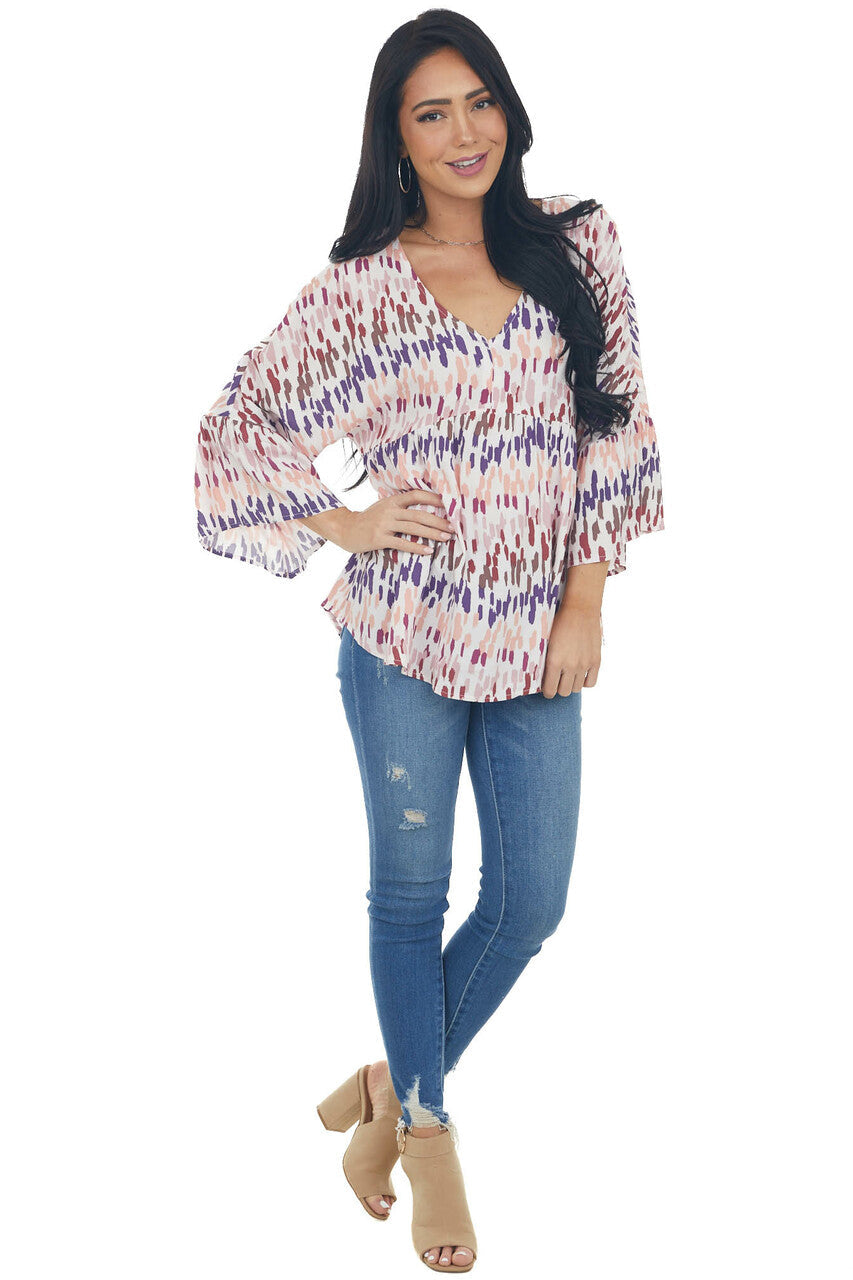 Tea Rose Multicolor Abstract Babydoll Top