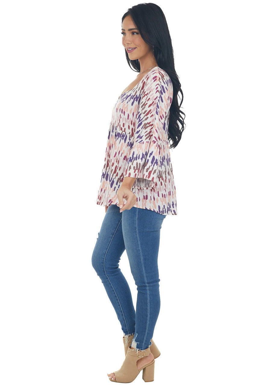 Tea Rose Multicolor Abstract Babydoll Top