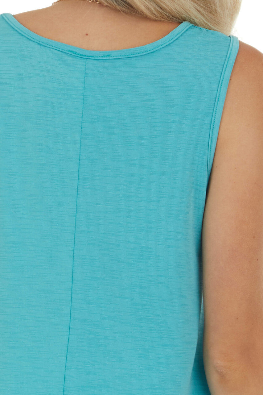 Teal Textured A Line Stretchy Knit Tank Top