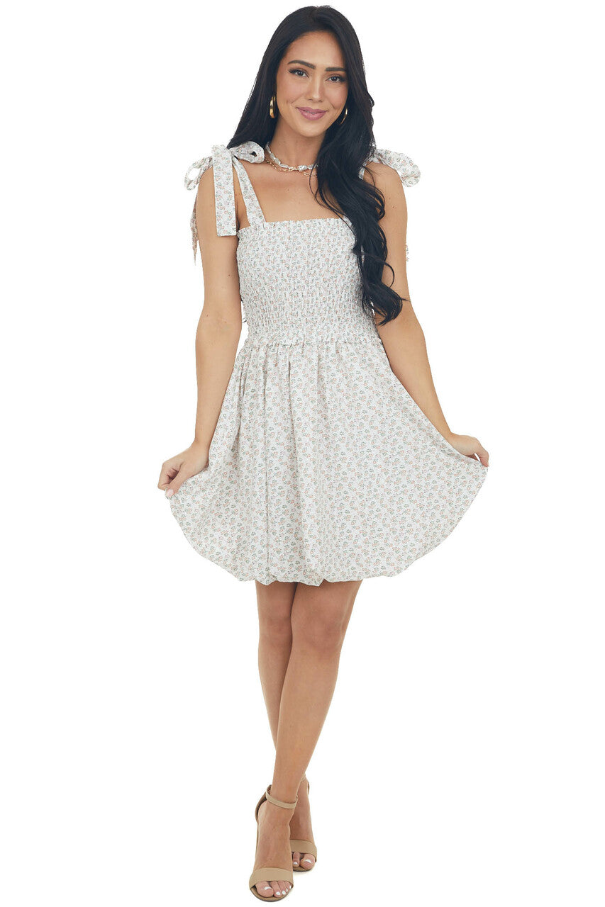 Terracotta Ditsy Floral Bubble Hem Mini Dress