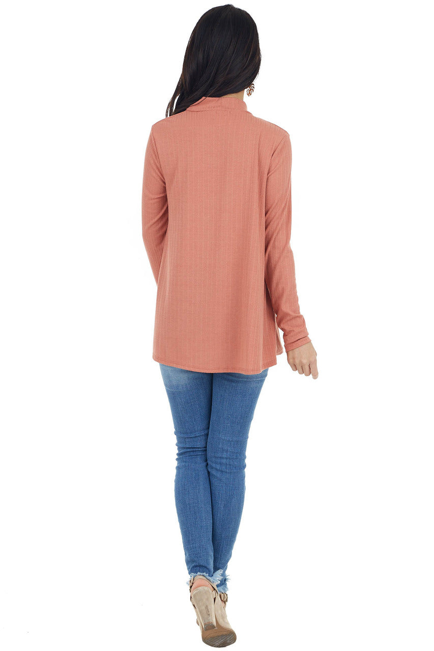 Terracotta Long Sleeve Stretchy Knit Top with Cut Out Detail