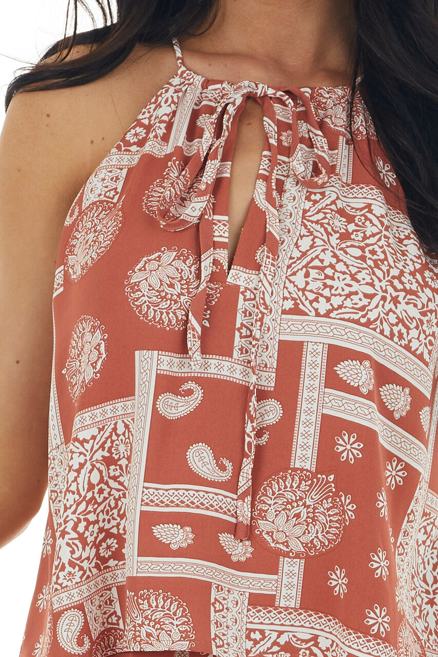 Terracotta Printed Halter Neck Tiered Woven Romper