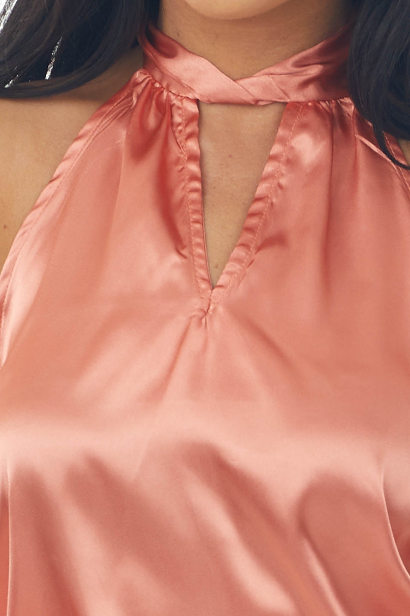 Terracotta Silky Satin Sleeveless Halter Top