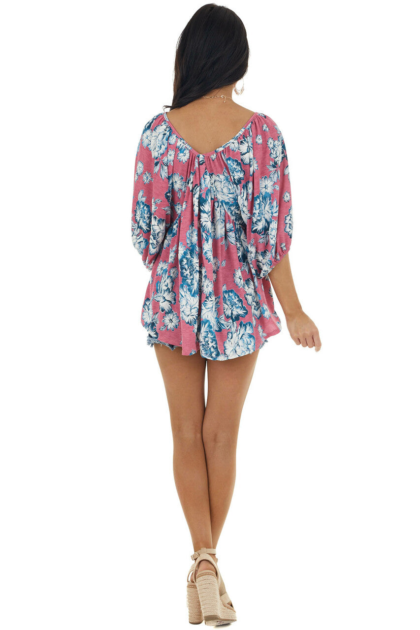 Thulian Pink Floral Print Babydoll Top
