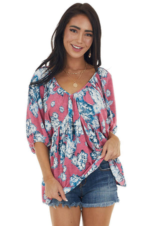 Thulian Pink Floral Print Babydoll Top