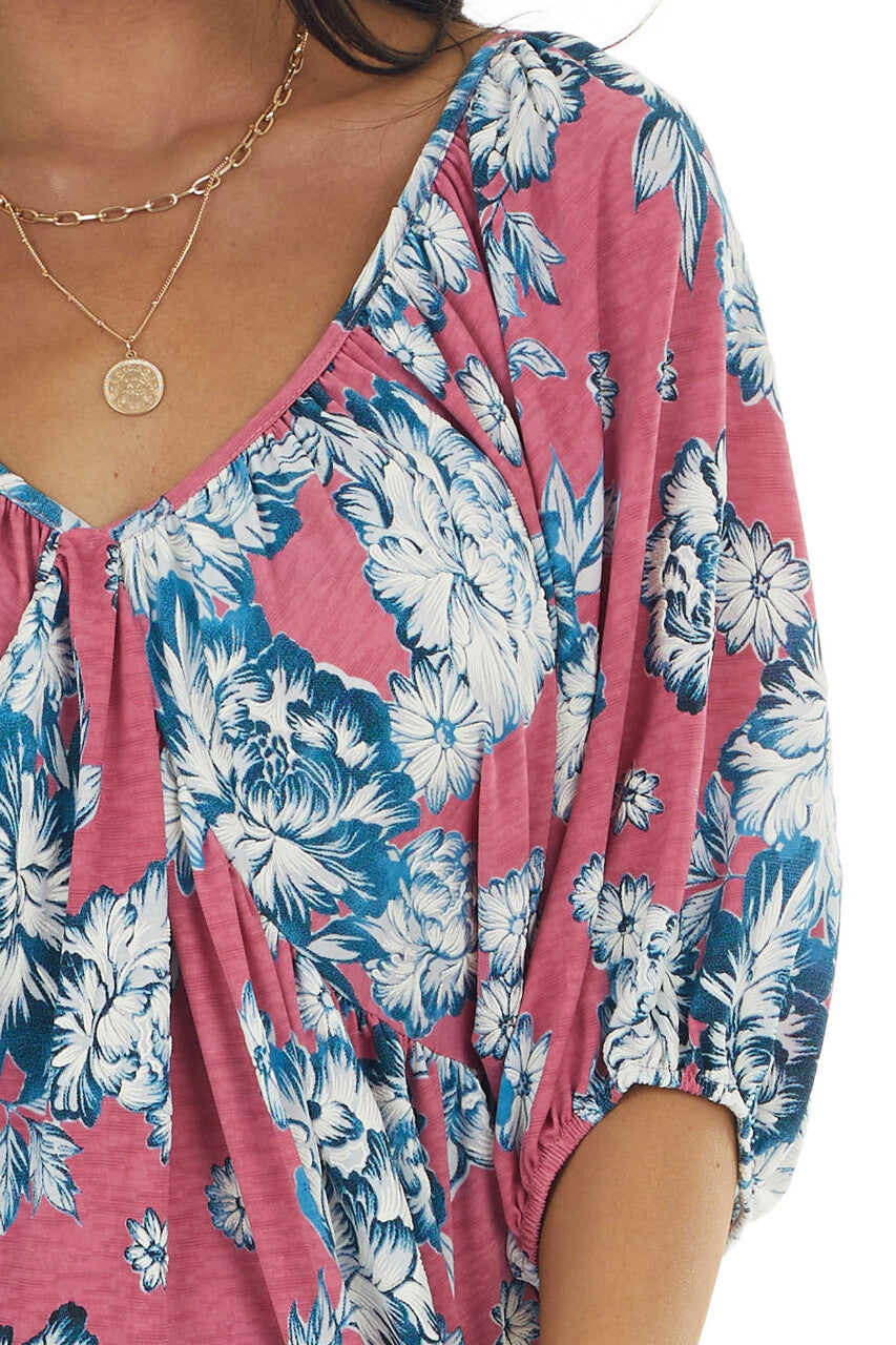 Thulian Pink Floral Print Babydoll Top