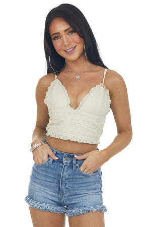 Vanilla Floral Embroidered Frill Bralette