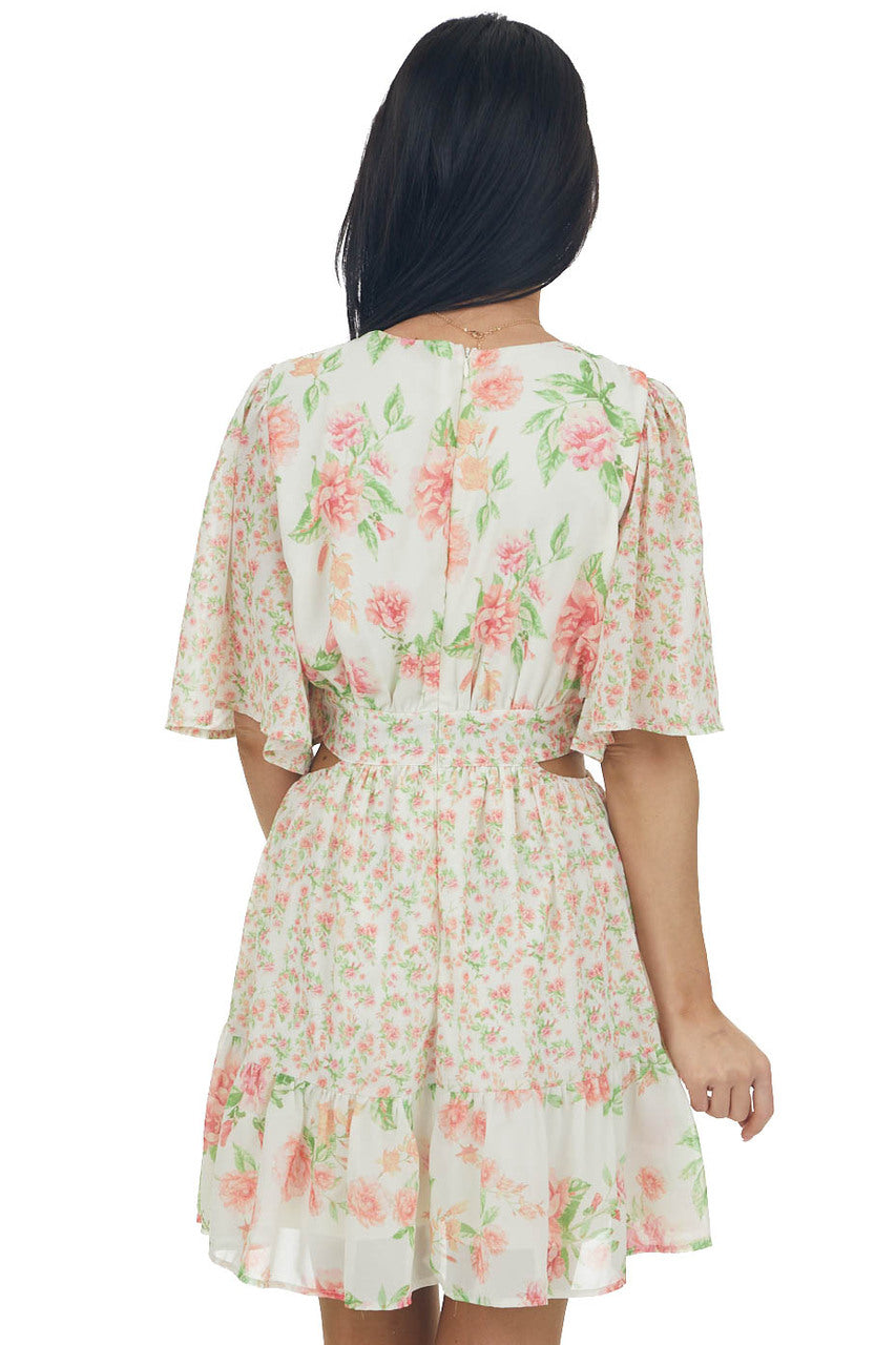 Vanilla Floral Multiprint V Neck Mini Dress 