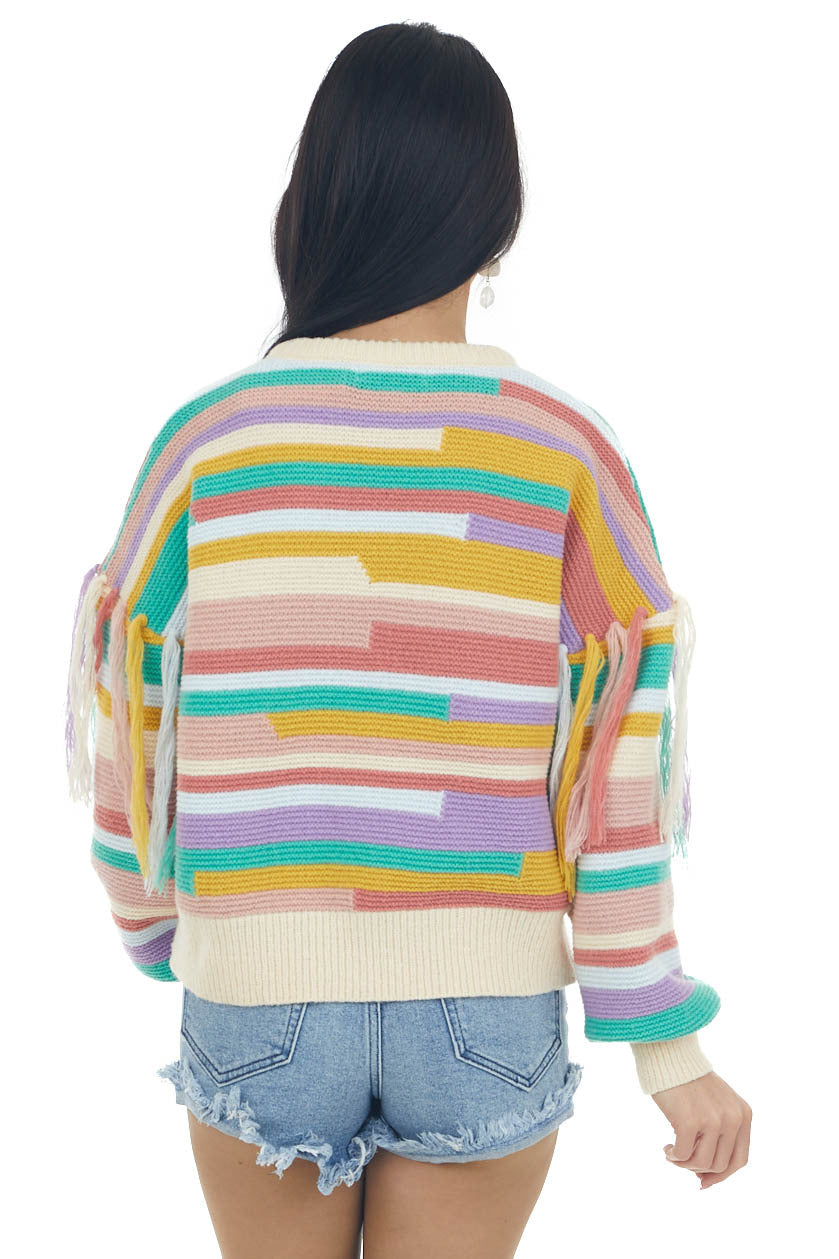 Vanilla Multi Colorblock Tassel Trim Sweater