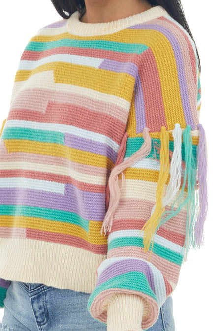 Vanilla Multi Colorblock Tassel Trim Sweater