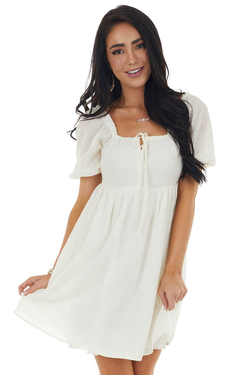 Vanilla Short Sleeve Smocked Back Mini Dress