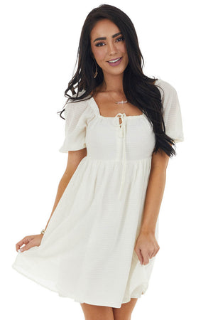 Vanilla Short Sleeve Smocked Back Mini Dress