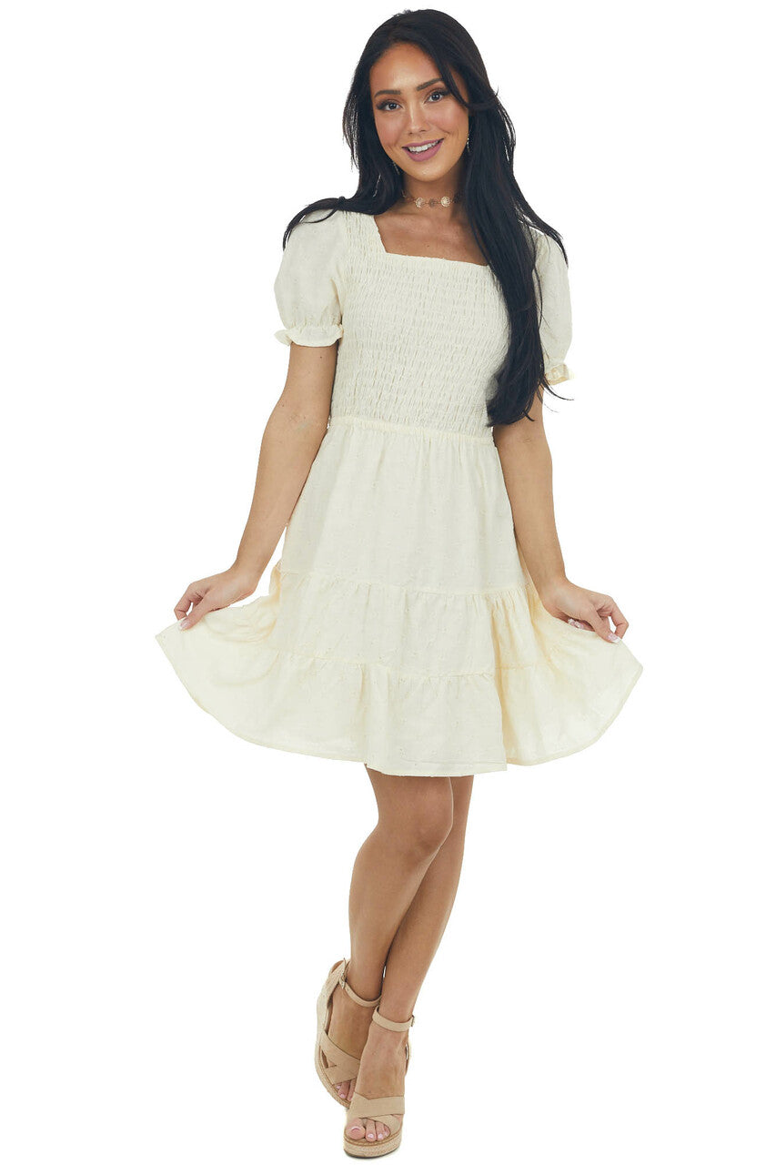 Vanilla Smocked Cut Out Back Short Dress 