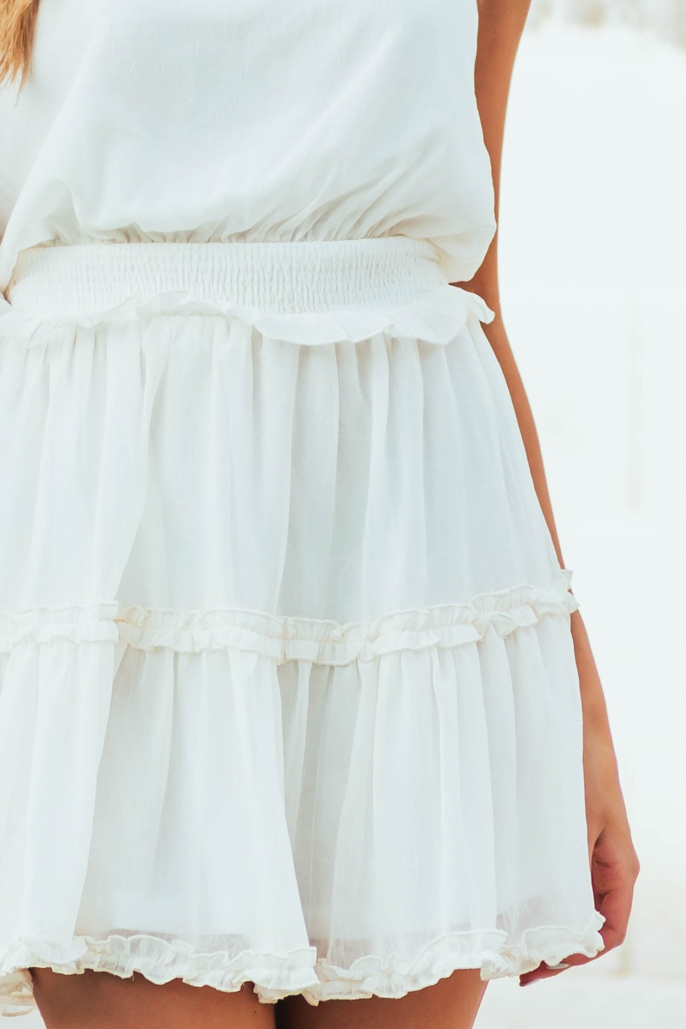 Vanilla Strapless Frill Tiered Mini Dress