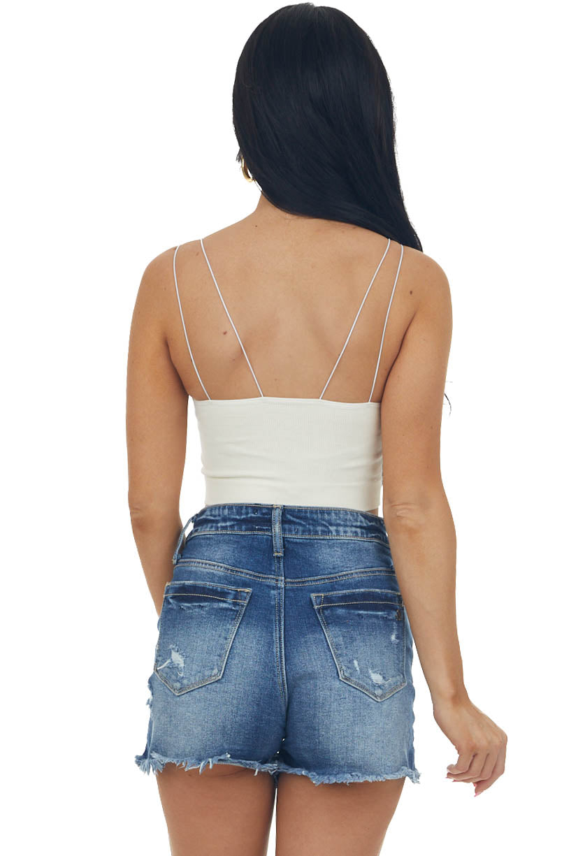 Vanilla Thin Spaghetti Strap Ribbed Knit Brami