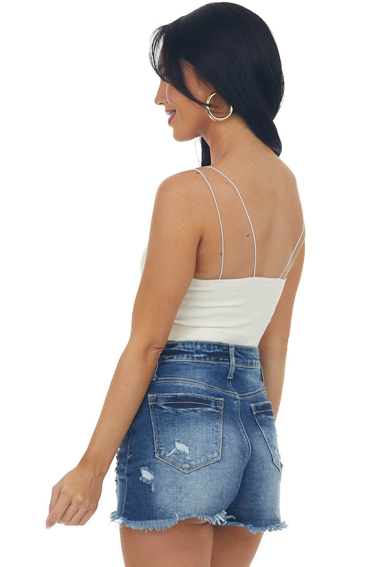 Vanilla Thin Spaghetti Strap Ribbed Knit Brami