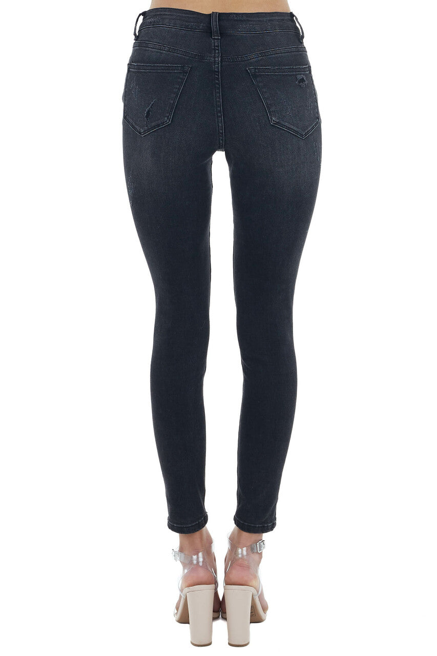 Vintage Black High Waisted Velvet Leopard Patch Skinny Jeans