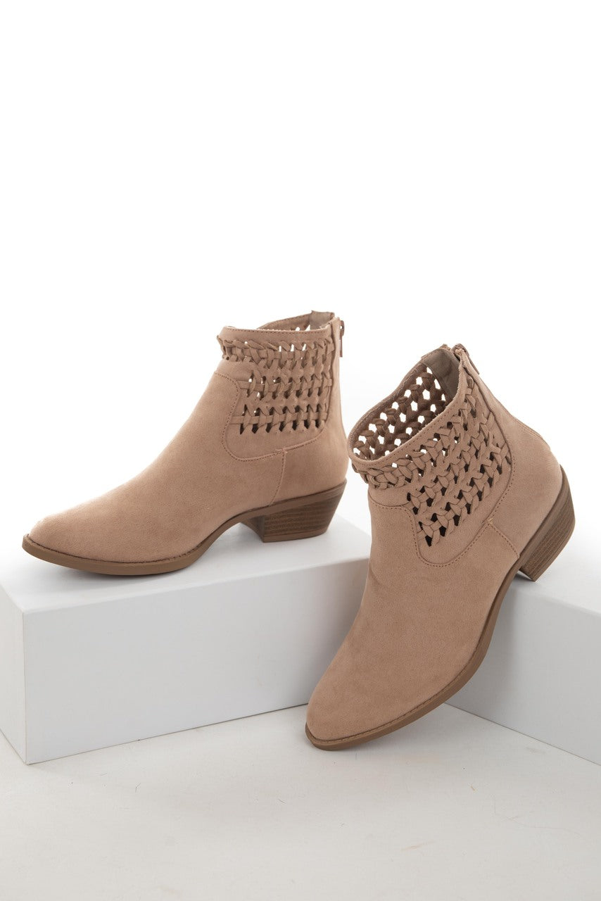 Vintage Beige Faux Suede Braided Panel Booties