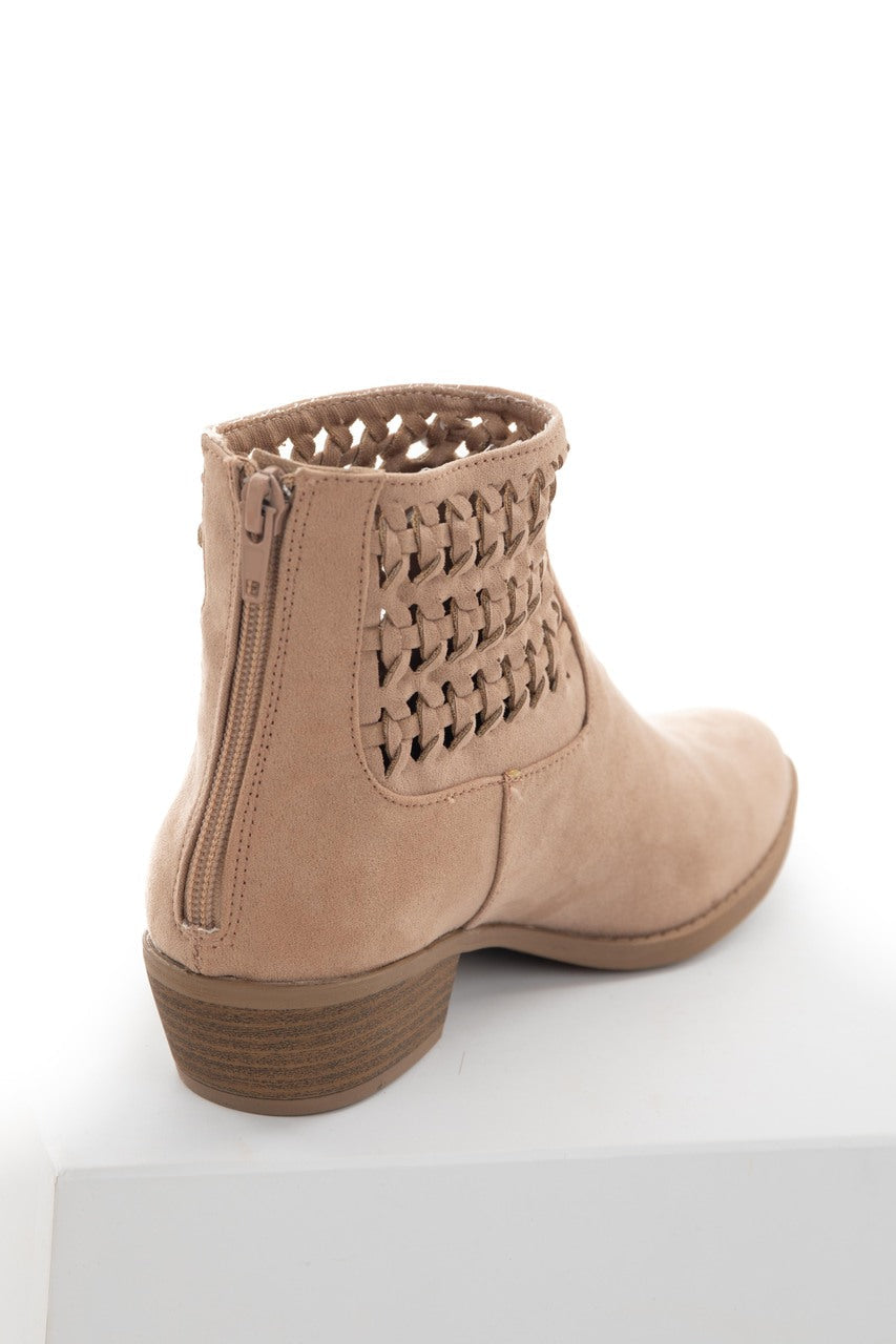 Vintage Beige Faux Suede Braided Panel Booties