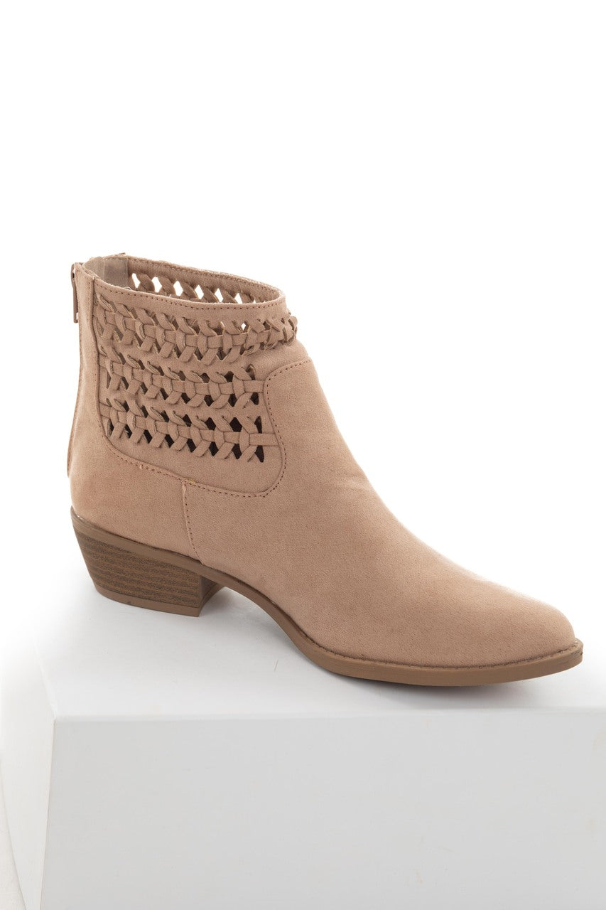 Vintage Beige Faux Suede Braided Panel Booties