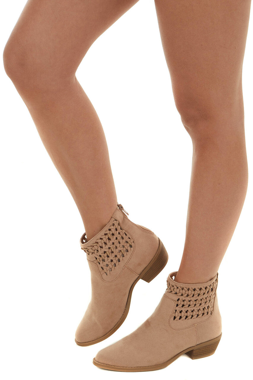 Vintage Beige Faux Suede Braided Panel Booties