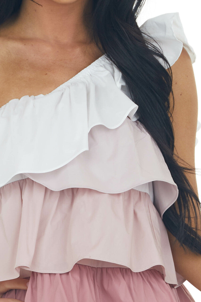 Vintage Rose Tiered One Shoulder Ruffle Top