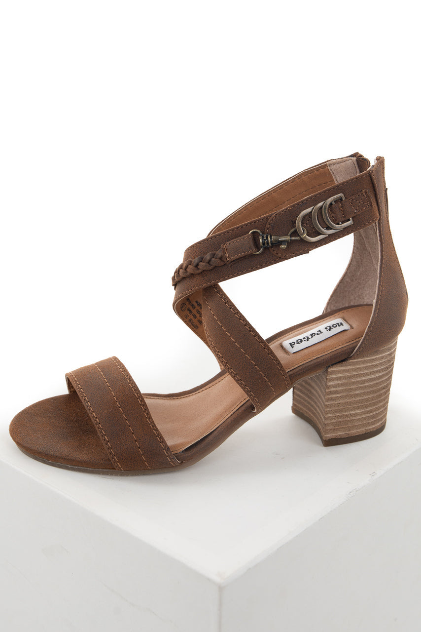 Walnut Criss Cross Strap Block Heel with Braided Detail 
