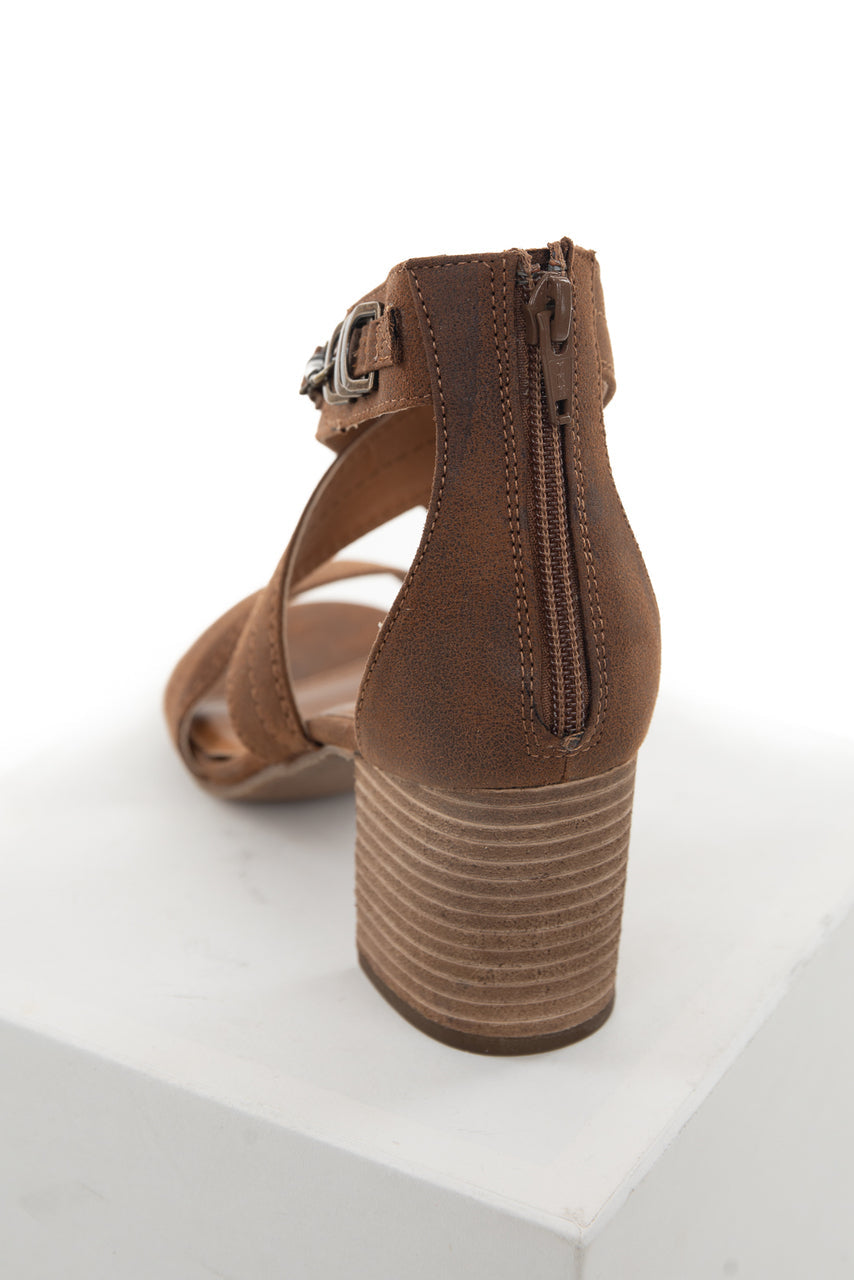 Walnut Criss Cross Strap Block Heel with Braided Detail 