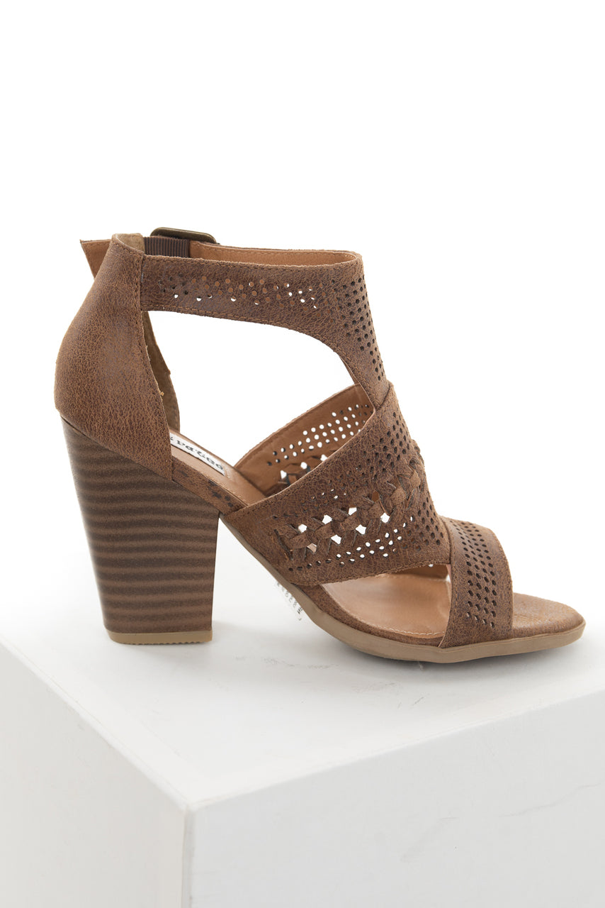 Walnut Faux Suede Open Toe High Heel with Buckle Detail 