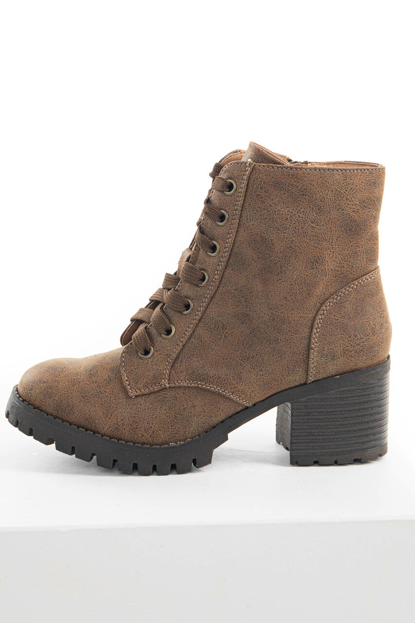 Warm Walnut Faux Leather Lace Up Combat Boots