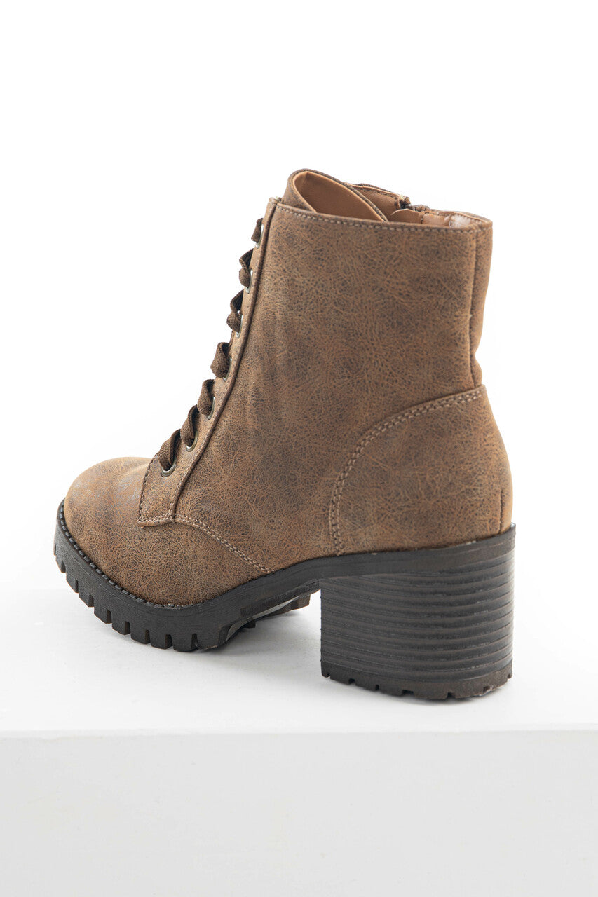 Warm Walnut Faux Leather Lace Up Combat Boots