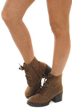 Warm Walnut Faux Leather Lace Up Combat Boots
