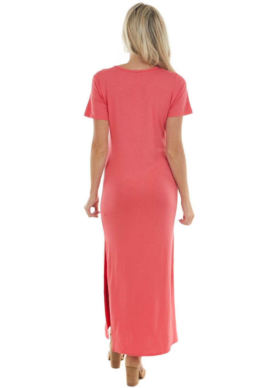 Watermelon Criss Cross V Neck Knit Maxi Dress